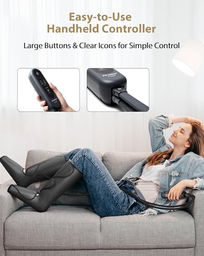 FIT KING Leg Massager for Circulation and Pain Relief, Air Compression Leg and Foot Massager to Relieve Pain Swelling Edema with 2 Size Extensions- Great Gift for Wife Mom and Friend