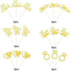 36 Pack He Asked She Said Yes Cupcake Toppers Glitter Love Heart I do Ring Cupcake Food Picks for Wedding Engagement Bridal Shower Party Cake Decorations Supplies Gold