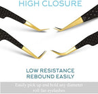 SIVOTE Fiber Tip Lash Tweezers for Eyelash Extensions with Diamond Grip, Black, Set of 4 - Precise Tips Japanese Steel for Classic, Volume & Mega Volume Lashes, Anti-Rust - Ideal for Lash Artists