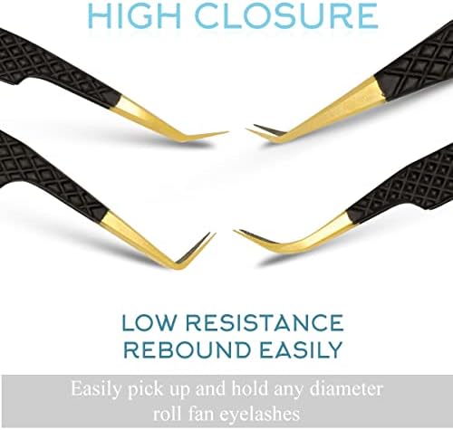 SIVOTE Fiber Tip Lash Tweezers for Eyelash Extensions with Diamond Grip, Black, Set of 4 - Precise Tips Japanese Steel for Classic, Volume & Mega Volume Lashes, Anti-Rust - Ideal for Lash Artists