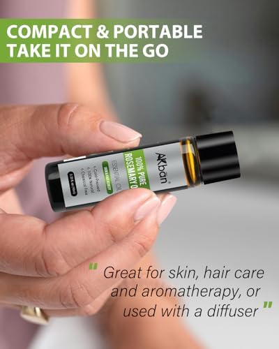 AKBAN 100% Pure Rosemary Oil for Skin Care, Hair, Face, Nail and Diffuser, Undiluted Rosemary Essential Oil, Premium Aromatherapy Oil - 10 ML(0.34 fl oz)