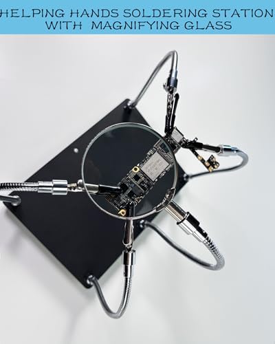 Kaisiking Helping Hands Soldering Station with Magnifying Glass, PCB Holder 4 Flexible Arms Magnifier and Third Hand Soldering Tool for Electronic Repair Soldering Jewelry Crafts