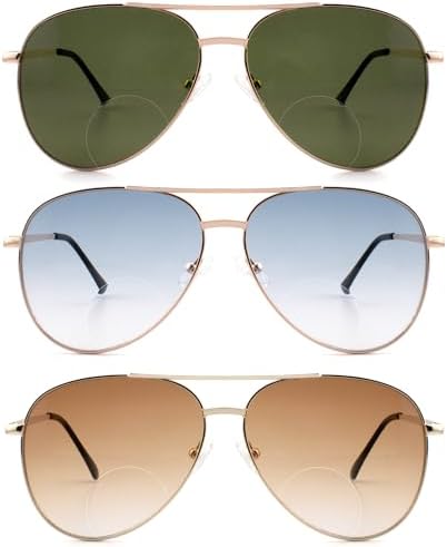 3 Pack Bifocal Reading Sunglasses for Women Men, Aviator Sun Readers Glasses Gradient Lens Shades UV400 +2.50