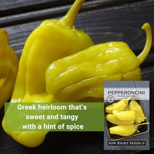 Sow Right Seeds - Greek Golden Pepperoncini Peppers Seeds for Planting - Heirloom Non-GMO Variety - Ideal for Home Garden - Delicious Tangy Flavor - Make Your Own Homemade Pickled Peppers (1)