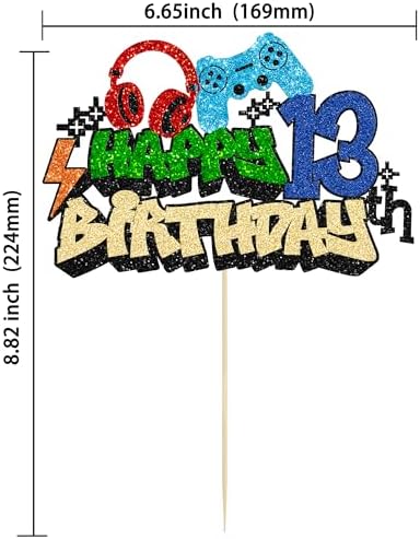 Gyufise 1Pcs 13th Birthday Video Game Cake Topper Gaming Level Unlocked Game On Controllers Cake Pick Decorations Game Theme Baby Shower 13th Birthday Anniversary Party Cake Decorations
