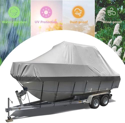 Waterproof Bass Boat Cover, 11-27ft Heavy Duty 420D All Weather Protection Boat Cover Fits V-Hull, Fish&Ski, Pro-Style, Fishing Boat, Runabout
