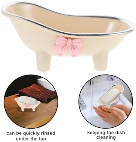 Amosfun Bathtub Shaped Soap Dish with Drainage Mini Soap Holder Decorative Storage Tray for Bathroom Countertop 5.51 X 3.07 X 2.87 Inches