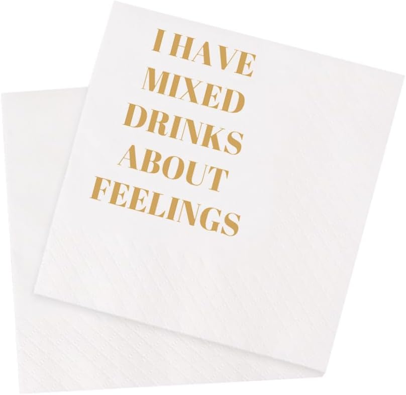 Funny Cocktail Napkins 100Pcs Funny Quotes Saying Disposable Paper Party Napkins 4.5 x 4.5 Two-ply (I Have Mixed Drinks About Feelings Napkins)