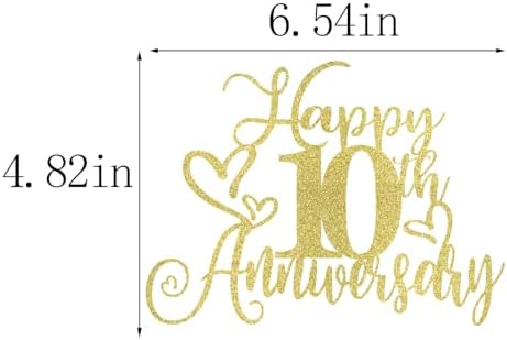 golden Glitter Happy 10th Anniversary Cake Toppers-Wedding Anniversary Party Decorations,gold Wedding Party，Birthday Party Decorations,Company Anniversary Party/10th Birthday Party Decorations (10th)
