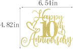 golden Glitter Happy 10th Anniversary Cake Toppers-Wedding Anniversary Party Decorations,gold Wedding Party，Birthday Party Decorations,Company Anniversary Party/10th Birthday Party Decorations (10th)