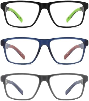 IVNUOYI 3 Pairs Reading Glasses Sports Style Frames with Spring Hinges, Flexible Blue Light Blocking Readers for Men