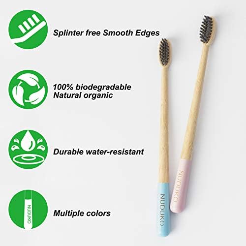 Biodegradable Charcoal Toothbrush Bamboo Toothbrushes - 6 Pack Eco-Friendly, Natural Wooden Tooth Brush, BPA Free Travel Size Organic Soft Bristle Toothbrushes for Adults, Cone Handle