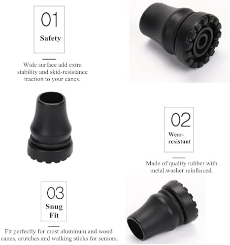 2-Pack Rubber Cane Tips 3/4 Inch 5/8 Inch 7/8 Inch Heavy Duty Walking Cane Tips, Black Sturdy Replacement Cane Tip for Seniors Walking Stick, Safety Cane Crutch Accessories