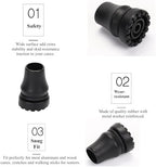 2-Pack Rubber Cane Tips 3/4 Inch 5/8 Inch 7/8 Inch Heavy Duty Walking Cane Tips, Black Sturdy Replacement Cane Tip for Seniors Walking Stick, Safety Cane Crutch Accessories