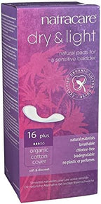 Natracare Dry & Light, Plus, Natural and Absorbent Pads with Organic Cotton Cover for Light Urinary Incontinence (1 Pack, 16 Pads Total)