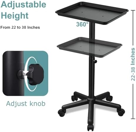 Salon Tray on Wheels, Salon Rolling Tray with Adjustable Height, Hair Stylist Tray, Suitable for Tattoo Tray and Dental Tray
