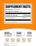 BulkSupplements.com DL-Phenylalanine Capsules - DLPA Supplement, Amino Acid Supplement - Gluten Free, 2 Capsules per Serving (500mg), 240 Capsules (Pack of 1)