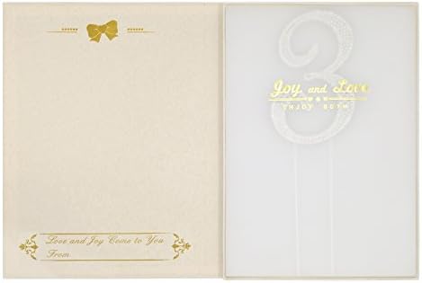 LOVENJOY Gift-Boxed Number 3 3rd Sparkly Crystal Rhinestone Cake Topper Silver, 2.8"