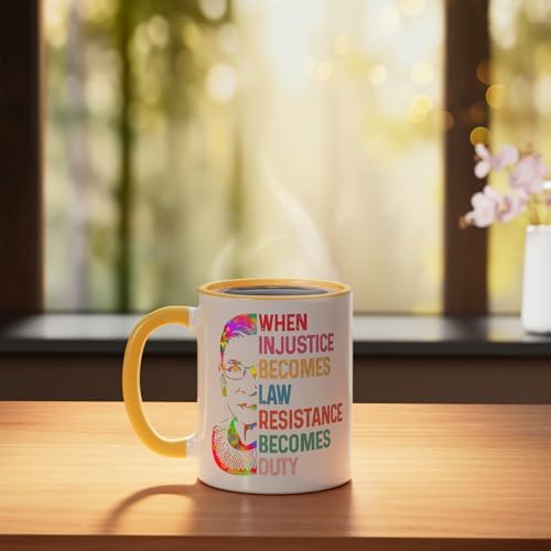 When Injustice Becomes Law Resistance Becomes Duty RBG Quote Ceramic Mug, Yellow/White