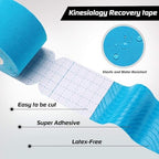 MuscleFix Pre-Cut Elastic Cotton Kinesiology Therapeutic Athletic Sports Tape, for Pain Relief and Support (5 cm * 5 m) 20 Precut 10” Strips (Blue)