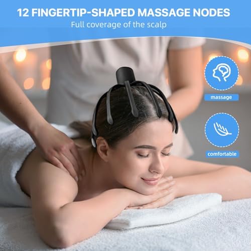 Head Massager Scalp Electric with 3 Modes, 360 Degree Head Massager Cordless Portable, Head Scratcher for Stress Relax