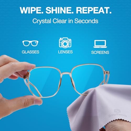 SmoTecQ 6 Pack Premium Microfiber Glasses Cleaning Cloths - Ultra Soft & Scratch Free for Eyeglasses, Sunglasses, Camera Lenses, Tablets & Screens - Washable & Reusable