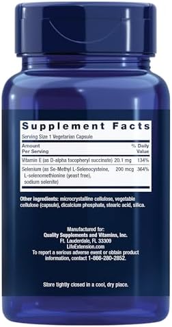 Life Extension Super Selenium Complex, 200 mcg – 3 Forms of Selenium, Vitamin E – Cellular Health & Longevity Support – Gluten-Free, Non-GMO, Vegetarian, 1 Daily – 200 Capsules
