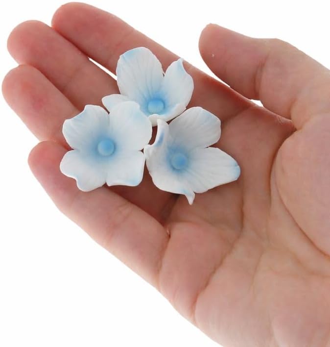 Global Sugar Art Hydrangea Blossom Sugar Cake Flowers, White with Blue - Wired- 36 Count by Chef Alan Tetreault
