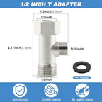 Bidet T Adapter, 3 Way Adapter or Tee Connector (Thread Size 1/2″ x 1/2″ x 9/16″), Bidet Attachment for Toilet (1/2inch)