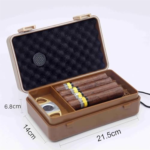 GRFIT ABS Waterproof Large Capacity Space Cigar Case Cuban Humidor Portable Cigar Storage Box Travel Accessories(Khaki)