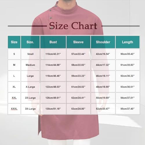 Mens Kaftan Thobe Long Sleeve Stand Collar Side Button Robe Gown Casual Loose Split Cotton Linen Muslim Shirts Top