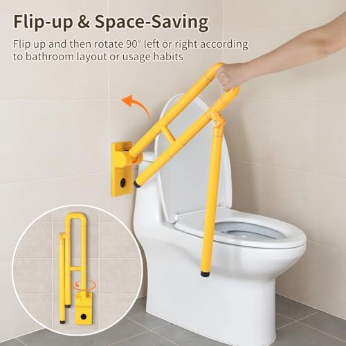 Flip Up Handicap Grab Bars, Wall Mounted Folding Toilet Safety Rails, Non-Slip Toilet Grab Bar, Stainless Steel&Luminous Bathroom Assist Handrail for Elderly, Disabled, Pregnant, 350lbs