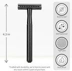 Bambaw Safety Razor for Men with 5 Blades, Double Edge Safety Razors for Men, Sustainable Single Blade Razor, Zero Waste Metal Razors - Black