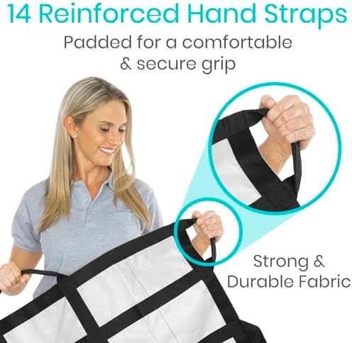 Vive Transfer Blanket with Handles 77” x 38.5” - Bed Positioning Pad, Straps - Reusable, Washable Patient Lifting Device Body Lift, Turning, Sliding Moving - Caregiver, Family Aid, Bedridden, Elderly