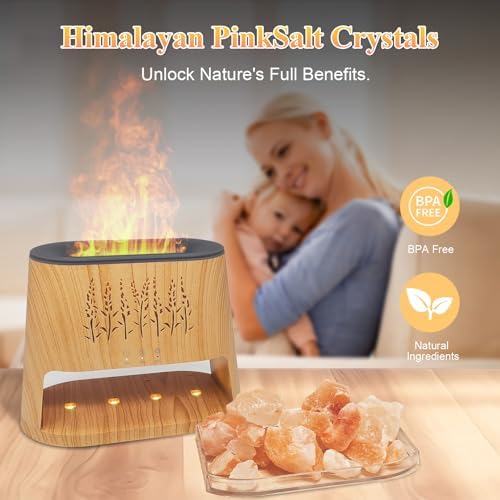 Fireplace Flame Diffuser & Himalayan Salt Lamp, 8 Colors Aromatherapy Diffuser Cool Mist Humidifier with Timer Auto Off Function for Home, Bedroom, Offie,Yoga