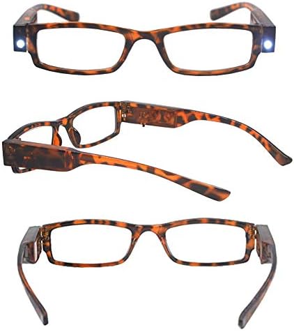Reading Glasses with Light Bright LED Readers with Lights Reading Glasses Lighted Magnifier Nighttime Reader Compact Full Frame Eyewear Clear Vision Unisex Clear Vision Lighted Eye Glasses (+250)