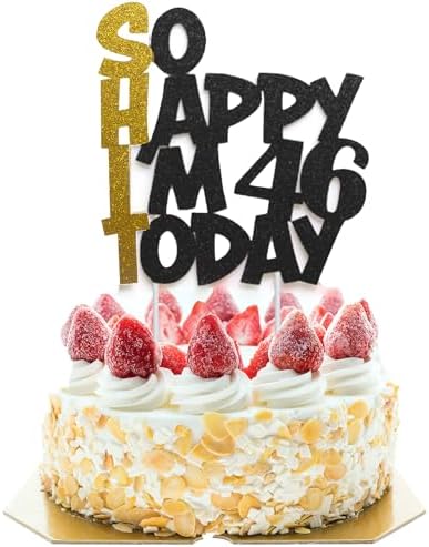 Glitter Forty Six Cake Toppers For 46 Years Old Birthday Party Decorations Supplies Funny Happy 46th Birthday Cake Topper For Women Men DAD MOM Him Her Cake Decorations Gold Black