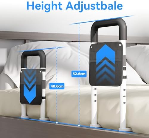 Bed Rails for Elderly Adults Safety - Adjustable Flat-Tube Design Bedrail for seniors with Storage Pocket and Non-Slip Handle for Getting in&out of Bed, hold up to 300LBs - Fits Twin Full Queen King