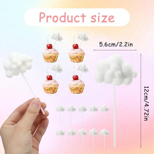 10Pcs Cloud Cake Topper, Plush Cloud Cupcake Toppers Yarn Ball Dessert Picks White Cake Picks Decor for Wedding Birthday Party Supplies