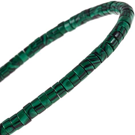 Natural Stone Beads Round Green Malachite Gemstone Beads 2x4mm Flat Heishi Disc Gemstone Loose Beads 15inch /Strand for Jewelry Making (2x4mm, Green Malachite)