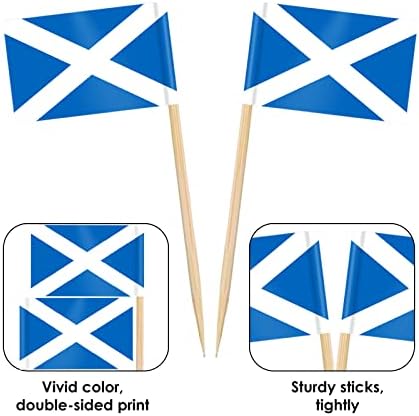AhfuLife Scotland Flag Scoland Toothpick Flags, 100 Pcs Small Tiny Scotland Cupcake Toppers Double-sided for World Cup Soccer Party Decorations