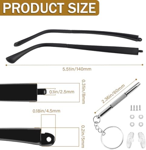 DOERDO 1 Pair Glasses Replacement Arms, Universal Glasses Legs, with Repair Tools, Screws, Matte Black
