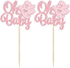 Gyufise 24Pcs Ghost Oh Baby Cupcake Toppers Pink Glitter Bow Spooky Cupcake Picks for Halloween Ghost Theme Baby Shower Kids Birthday Party Cake Decorations Party Supplies