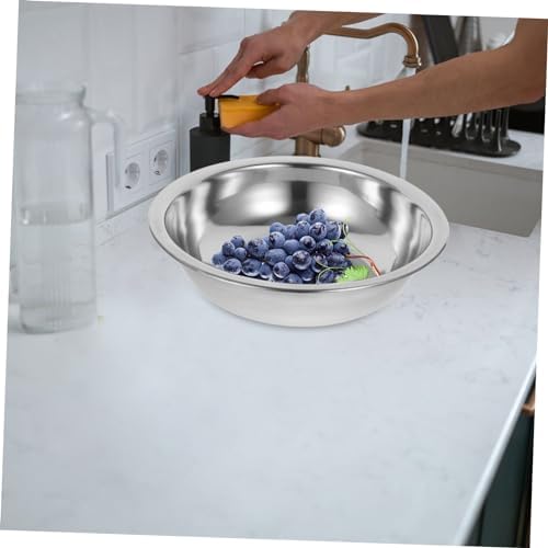 TIDTALEO 1pc Stainless Steel Basin Mixing Bowl Food Serving Bowl Meal Prep Containers Stainless Steel Prep Bowls Vegetable Basin Small Bowls Round Steel Bowl Fruit Meals Non-, 32X32CM