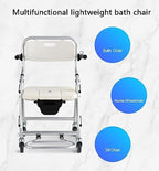 HZIH Bathroom Wheelchairs,Commode Toilet Chair with Wheels,Aluminum Alloy Folding Toilet Chair for Elderly,Multi-Functional Mobile Portable Bedside Toilet Commodes Chairs E
