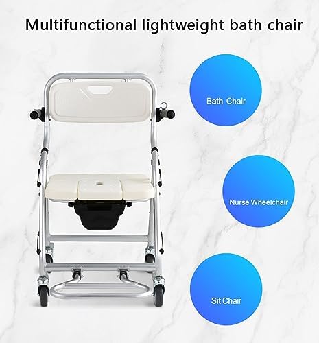 HZIH Bathroom Wheelchairs,Commode Toilet Chair with Wheels,Aluminum Alloy Folding Toilet Chair for Elderly,Multi-Functional Mobile Portable Bedside Toilet Commodes Chairs E