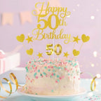 Happy 50th Birthday Cake Topper for 50th Birthday Decorations Numeral 50 Candle with Glitter Heart Cupcake Picks Set for Men Women Hello 50 Birthday Anniversary Party Cake Decor Supplies（GOLD）