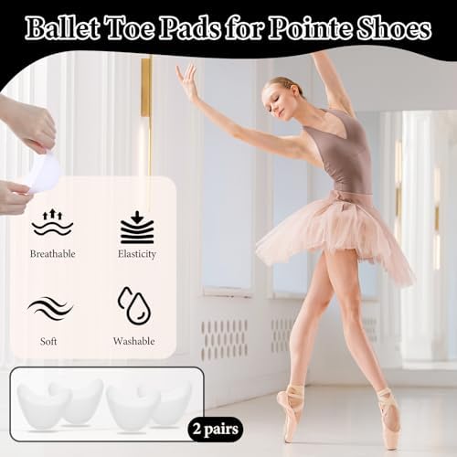 2 Pairs Toe Pads for Pointe Shoes,Ultra-Soft White Ballet Toe Pads,for Women & Girls, Ballet Toes Pouches Pad Cover Cushioned Foot Protectors for Dance Practice & High Heel Comfort