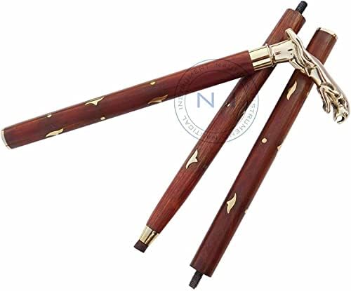 Designer Brass Jaguar Head Handle Walking Stick Antique Style Wooden Cane Designer Brass Golden Head Handle Walking Stick Antique Style Wooden Cane Gift