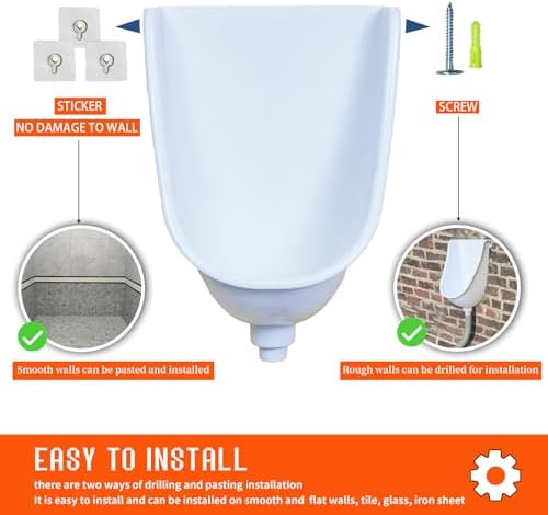 Waterless Urinal Garage Urinal for Men Plastic Urinals for Men Toilet Urine Diverter with Hose Outdoor Urinal Wall-Mounted Urinals For Men Bathroom, No-Drill Lnstallation Mens Urinal RVs (white)